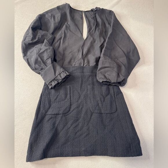 Zara Black Contrasting Tweed Long Sleeve Mini Dress Size Small - Picture 1 of 16